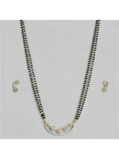 Laida Gold-Plated Premium Ad-Studded Pendant & Balck Beaded Mangalsutra With Earrings -Gemischtwarenladen Für Damenmode 00f7cbdTMNM20954 3