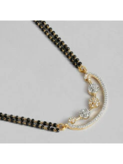 Laida Gold-Plated Premium Ad-Studded Pendant & Balck Beaded Mangalsutra With Earrings -Gemischtwarenladen Für Damenmode 00f7cbdTMNM20954 7