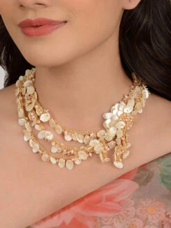House Of D'oro House Of D’oro Oleander Asymmetrical Shell Stone Necklace Set