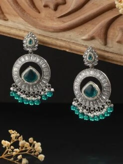 Priyaasi Studded Sea Green Ad Silver-Plated Round Drop Earrings -Gemischtwarenladen Für Damenmode 02b95a3EAR PR 51187 4