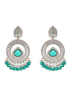 Priyaasi Studded Sea Green Ad Silver-Plated Round Drop Earrings -Gemischtwarenladen Für Damenmode 02b95a3EAR PR 51187 5
