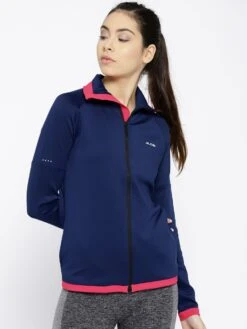 Alcis Women Navy Blue Solid Sporty Jacket