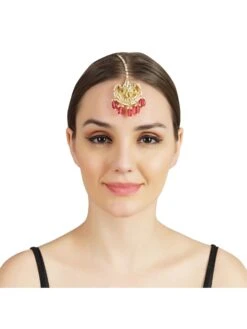 Auraa Trends 22KT Gold Plated Kundan Classic Pink Maangtika