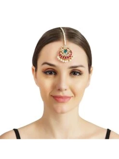 Auraa Trends 22KT Gold Plated Kundan Traditional Multi-Color Maangtika