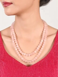 Ratnavali Jewels Dual Layer Real Round Light Pink Onyx Stone Beads Necklace