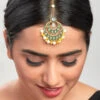 Ahaanya Green Enamelled Kundan Polki Ethnic Maang Tikka