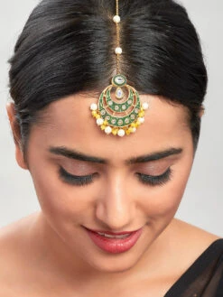 Ahaanya Green Enamelled Kundan Polki Ethnic Maang Tikka