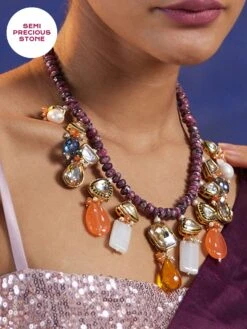 Gajra Gang Vintage Rani Multi Stones And Kundan Necklace