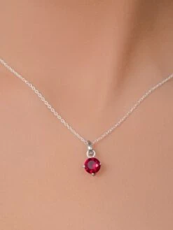 Margento Jewels 925 Sterling Silver Unique Red Ruby Topaz Pendant Chain Pendant