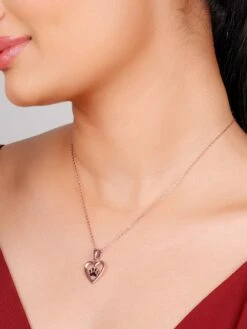 GIVA Sterling Silver Rose Gold Hearty Paws Pendant With Link Chain For Women And Girls