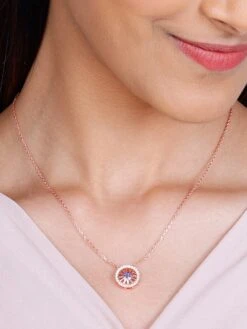 GIVA Sterling Silver Rose Gold Glam Wheel Necklace For Womens And Girls