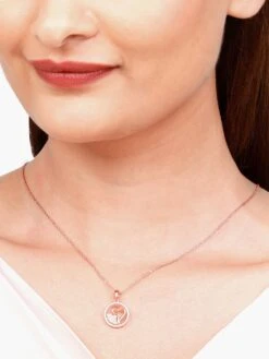 GIVA Sterling Silver Rose Gold One World One Love Pendant With Chain For Womens And Girls