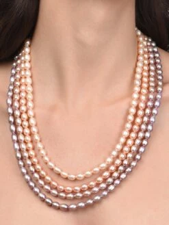 Zaveri Pearls Multicolor Natural Freshwater 6.5-7.5 Mm Rice Pearls Necklace-ZPFK13979