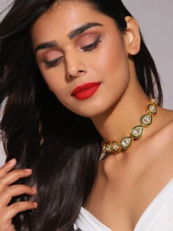 Ruby Raang Studio Tear Drop Meenakari Kundan Green Neckpiece