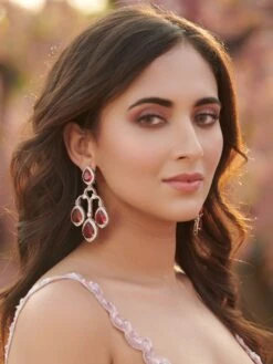 Curio Cottage Flames Of Red Diamante Chandelier Earrings