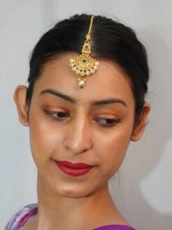 Niscka Traditional Kundan And Pearl Gold Plated Green Maagtika