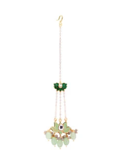 Ahaanya Blooming Lotus Green Enamelled Pearl Strand Maang Tikka -Gemischtwarenladen Für Damenmode 1e09d57MTAHA23 3