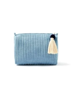 Accessorize London Womens Blue Denim Qulited Make Up Bag