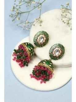 Biba Green & Pink Brass Earrings