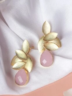 Johori Gold Plated Pink Leaf Studs
