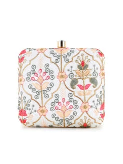 Anekaant Vista Off White & Pastel Multi Faux Silk Damask Embroidered Clutch -Gemischtwarenladen Für Damenmode 200b4e1ADCL1094A 3
