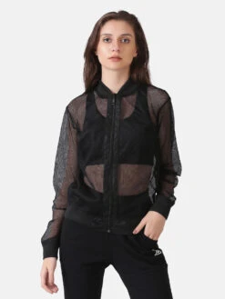 Aesthetic Bodies Womens Mesh Zipper Jacket-Black