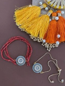 Digital Dress Room Ad Round Evil Eye Charm Bracelet & Rakhi Thread For Bhabhi-Brother (Pack Of 2)