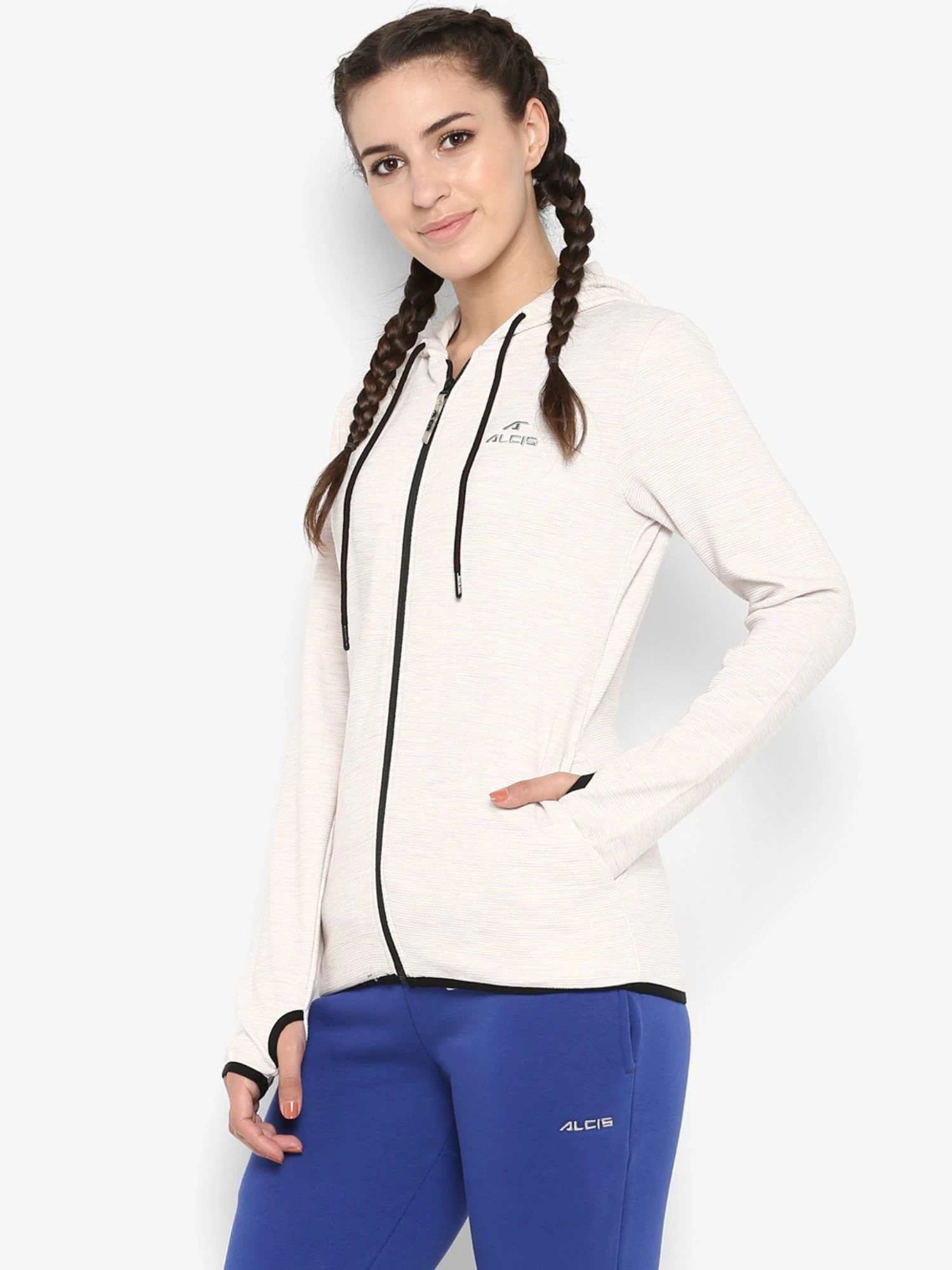 Alcis Women Cream-coloured Ribbed Hooded Sporty Jacket 7 Alcis Women Cream-coloured Ribbed Hooded Sporty Jacket – Bild 5