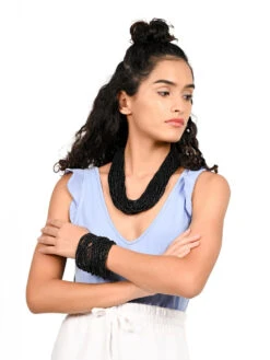 Odette Multi Layered Black Gorgeous Statement Necklace Set