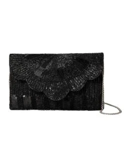 Accessorize London Womens Black Beaded Scallop Clutch
