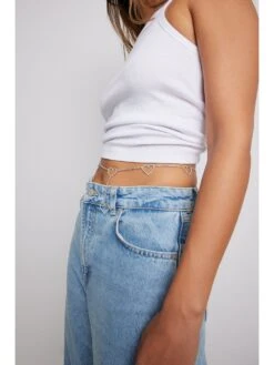 NA-KD Heart Detail Belly Chain-silver