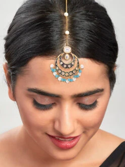 Ahaanya Blue Enamelled Kundan Polki Ethnic Maang Tikka