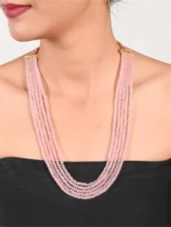 Ratnavali Jewels Five Layer Peach Colour Real Onyx Stone Beads Necklace