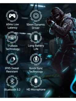 FUR JADEN AirJams GameX Bluetooth 5.2 Wireless Gaming Headphone Wireless Earbuds Earphone - Black -Gemischtwarenladen Für Damenmode 3af0debFurjaden AJ08 Black 5