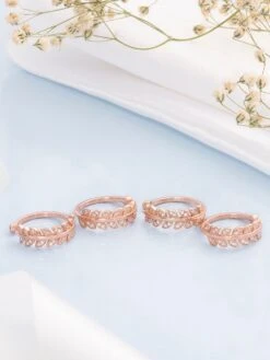 Zavya Leafy Rose Gold 925 Silver Toe Ring Combo