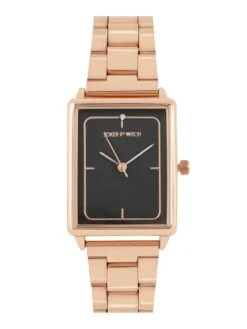 Joker And Witch Joker & Witch Quad Grey Rectangle Dial Rose Gold Metallic Link Strap Analog Womens Watch