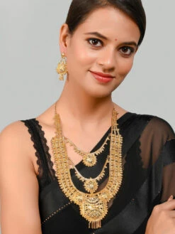 Silvermerc Designs Karvika Gold Plated Layered Necklace And Earrings (Set Of 2)