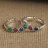 CLARA 925 Silver Size Adjustable Colorful Toe Rings Pair Gift For Women And Girls