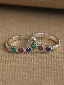 CLARA 925 Silver Size Adjustable Colorful Toe Rings Pair Gift For Women And Girls
