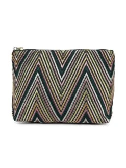 Accessorize London Women's Faux Leather Green Zig Zag Large Make Up Bag / Green