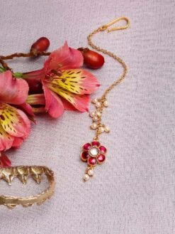 Amaltaas Red Gulab Polki Pearl Maangtika