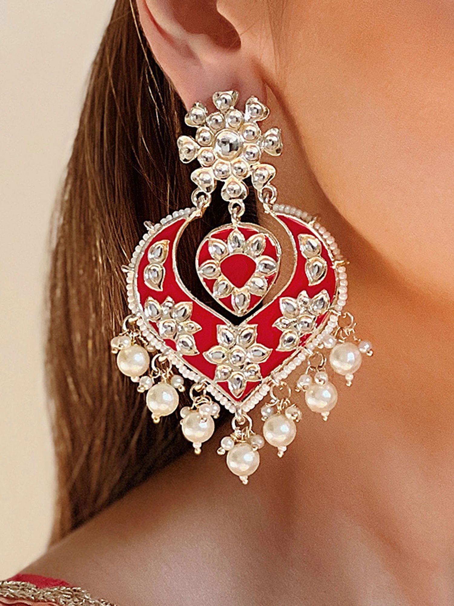 Azai By Nykaa Fashion Statement Ethnic Red & Gold Meenakari Chandbalis 3 Azai By Nykaa Fashion Statement Ethnic Red & Gold Meenakari Chandbalis