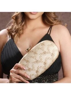 Priyaasi Gold-Gorgeousness Embroidered Beige Color Oval Clutch -Gemischtwarenladen Für Damenmode 4dec697CL BG 10017 3