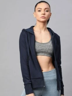 Alcis Women Navy Blue Solid Hooded Sweatshirt