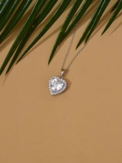 Ornate Jewels 925 Sterling Silver American Diamond Heart Shape Pendant Necklace With Chain For Women Girls One Size