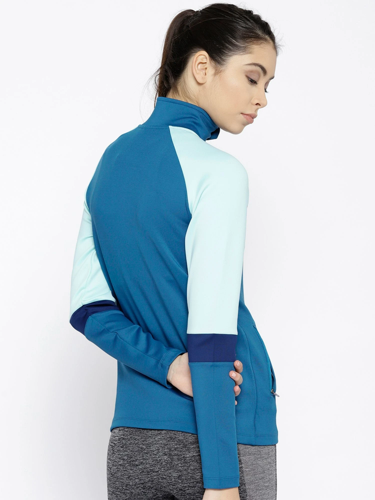 Alcis Women Blue Colour Blocked Sporty Jacket 5 Alcis Women Blue Colour Blocked Sporty Jacket – Bild 3