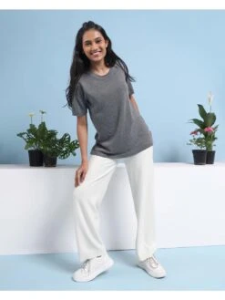 Blissclub Women Ash At Ease Cotton Knit Top With Side Slit