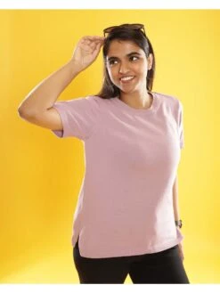 Blissclub Women Bubblegum At Ease Cotton Knit Top With Side Slit