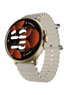 Ambrane Wise Rush Bluetooth Calling Smartwatch With Circular Dial -Cream