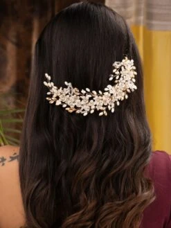 Saraf RS Jewellery Gold Toned Off White Floral Pearl Embellished Hair Styling Tiara